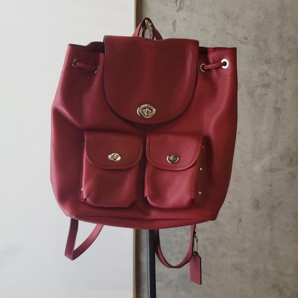 Red Leather Coach Backpack Purse
